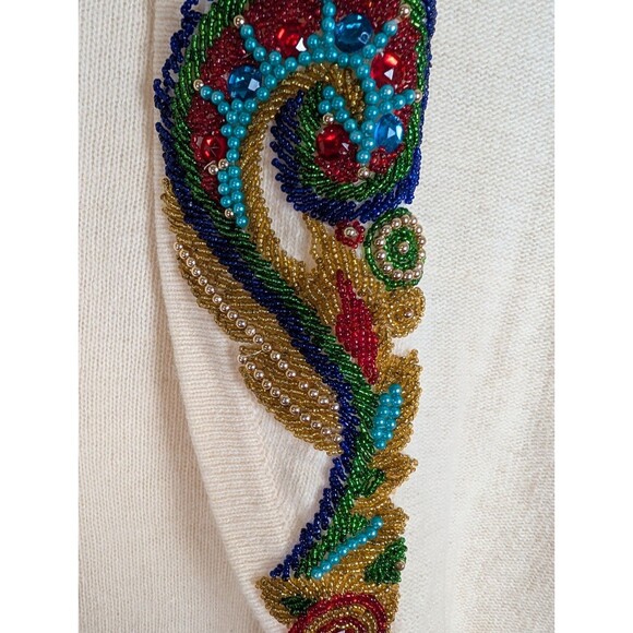 Vintage Priscilla Lambswool Sweater Size XL Cream With Sequin Angora 80's Beaded - Picture 9 of 16